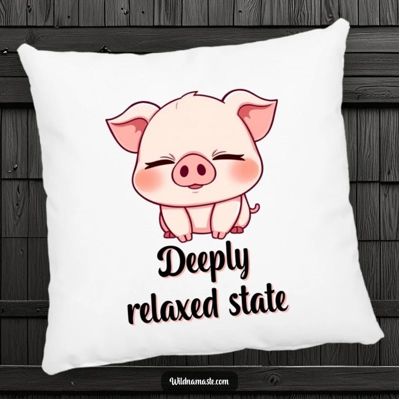 Funny pillow design of a cheerful, chubby piglet with eyes closed in a deep bend, offering plush comfort.