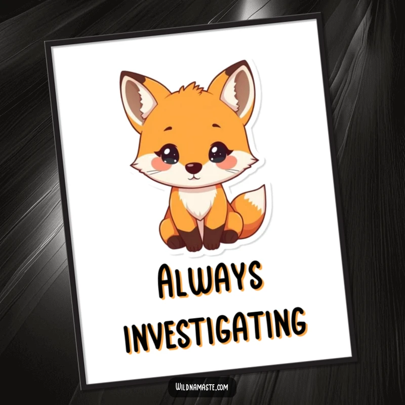 Funny poster art of a tiny, curious fox with its head tilted and a gentle nose twitch, adding intrigue to decor.