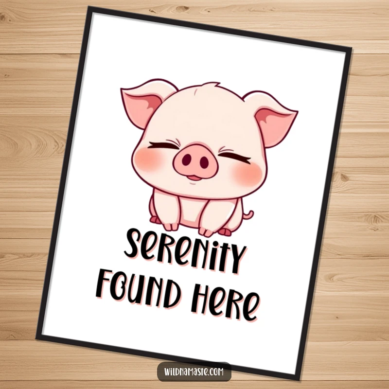 Funny poster art of a cheerful, chubby piglet with eyes closed in a deep bend, bringing joy to walls.