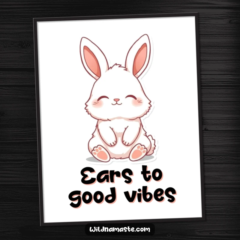 Funny Free Printable Wall Art: A fluffy bunny with ears perked, sitting tall and serene with closed eyes.