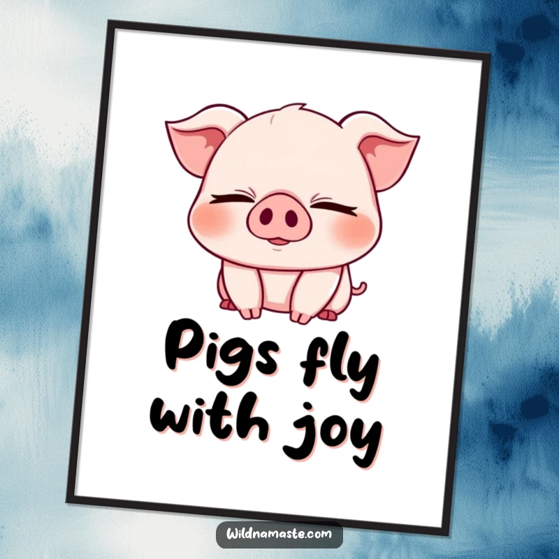 Funny Free Printable Wall Art: A cheerful, chubby piglet with its eyes closed, in a deep, joyful bend.