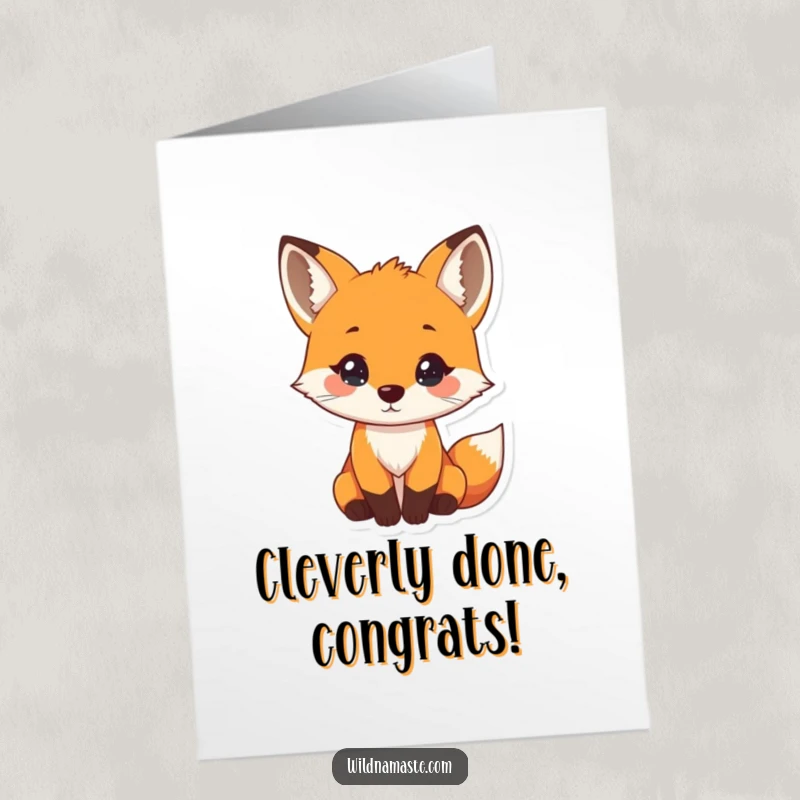 Funny Free Printable Congratulations Card: A tiny, curious fox with head tilted, nose twitching, investigating their success.