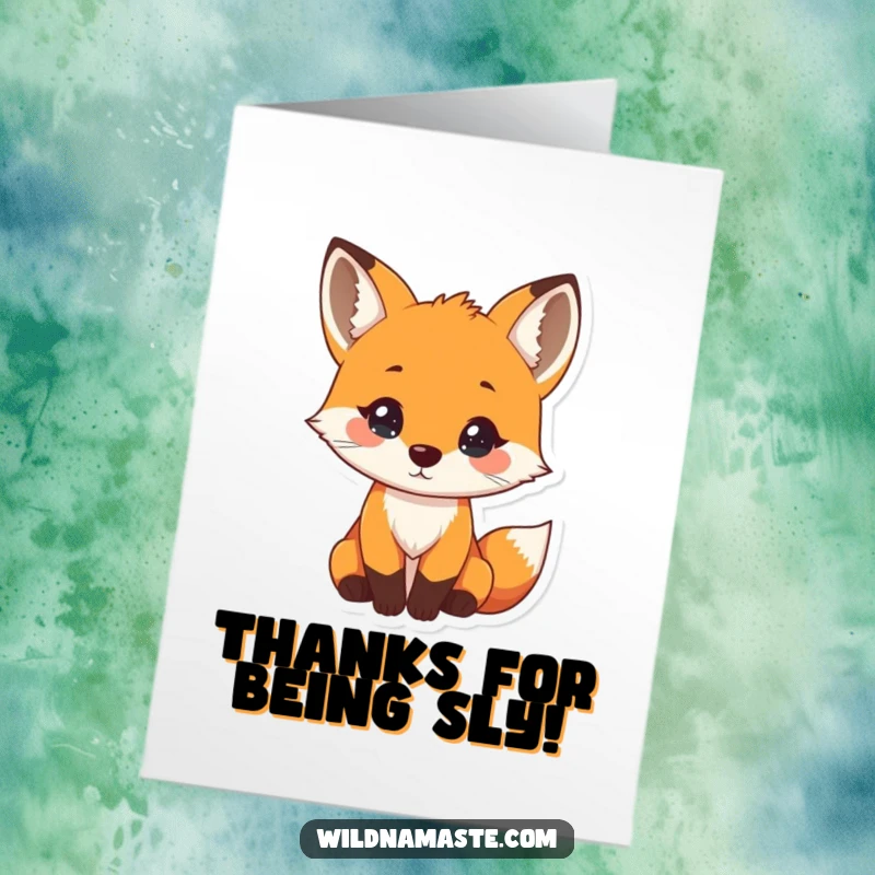 Funny Free Printable Thank You Card: A tiny, curious fox tilts its head, nose twitching, wondering about your kindness.