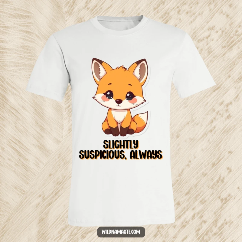 Funny t-shirt depicting a tiny, curious fox with its head tilted and a gentle nose twitch, symbolizing inquisitiveness.